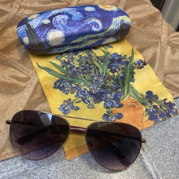 Karl Lagerfeld 292s aviator sunglasses w/ Van Gogh iris case & cloth- light use main image 8
